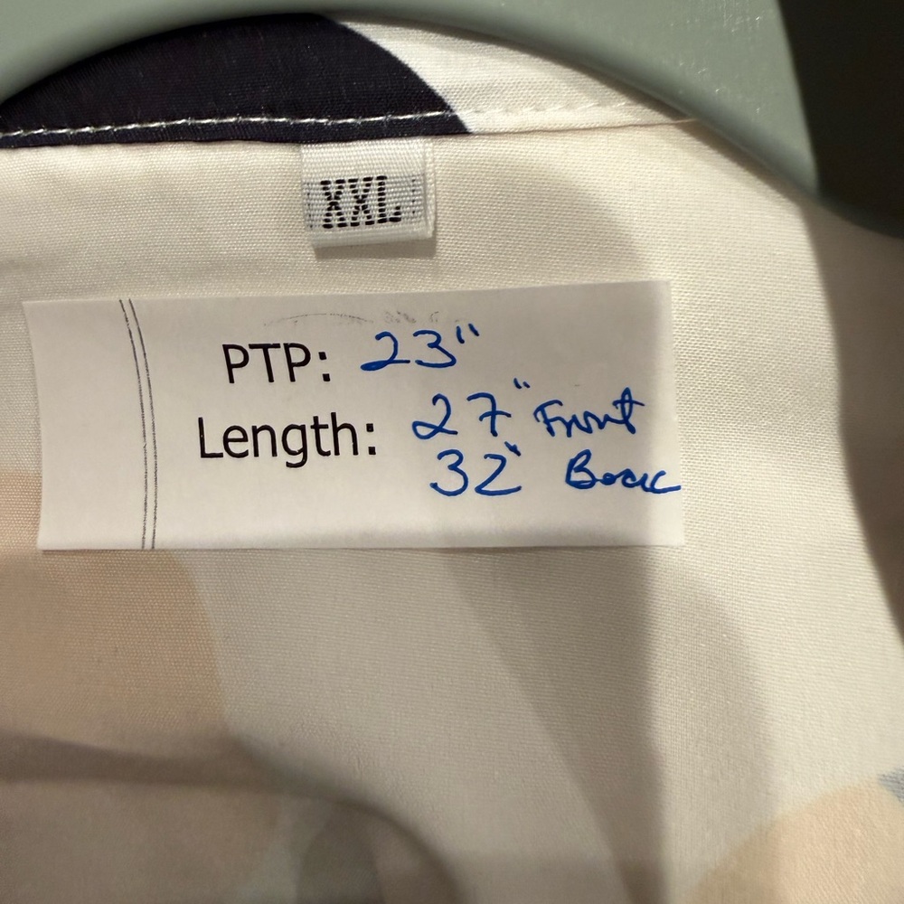 Polka Dot Button-Front Blouse in White, Mustard & Black. PTP 23”. Length 27/32” - Picture 4 of 4